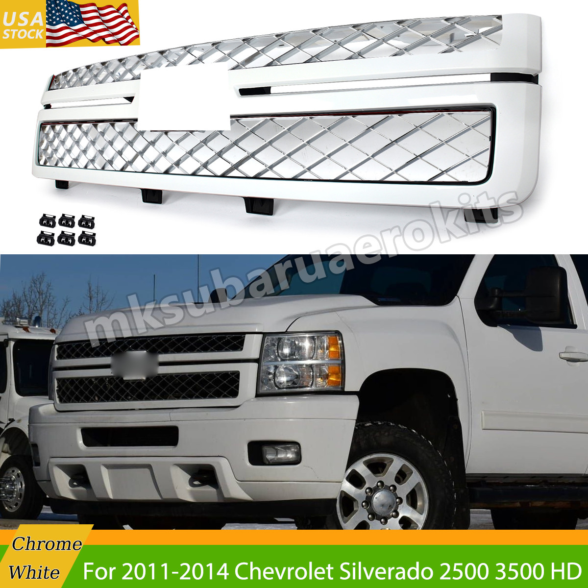 For Silverado 2500 3500 HD 2011-2014 Summit White Grille Chrome Insert 20966058