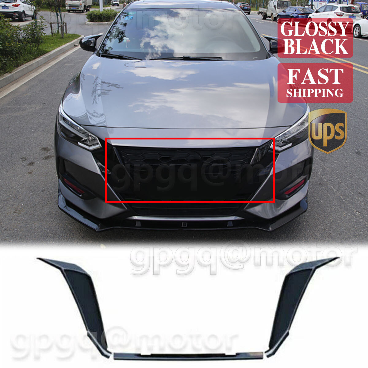 For Nissan Sentra 20-22 Gloss Black Front Grill Chrome Delete Trim Cover Garnish