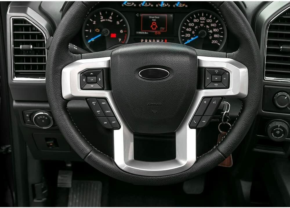✅ For Ford F150 F-150 2015-2020 Silver Steering Wheel Cover Trim Interior Molded