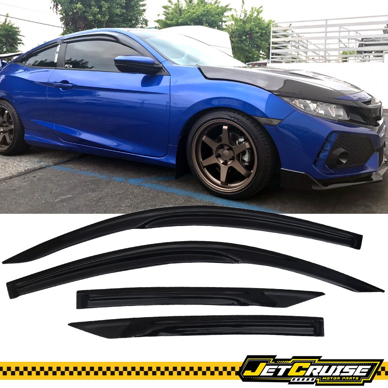 Fits 16-20 Honda Civic Coupe Acrylic Mug Type Window Visors Rain Sun Guard 4Pcs