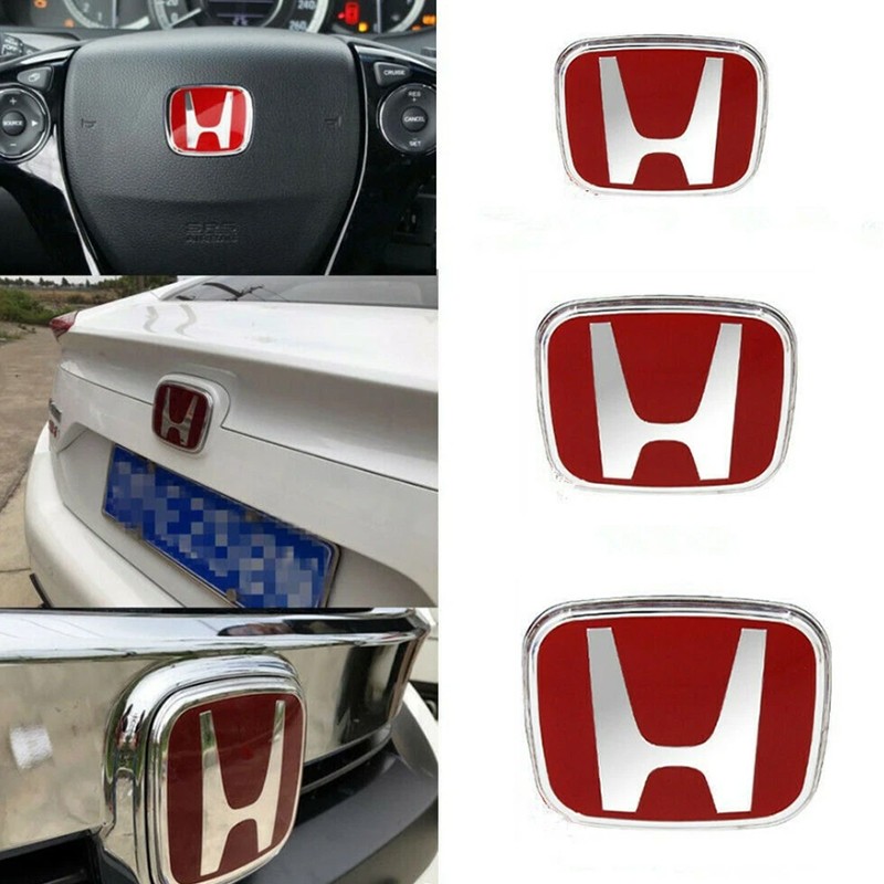 3pcs Jdm Red Front Rear Steering Badge H Emblem For Honda Fit Jazz 2018-2020