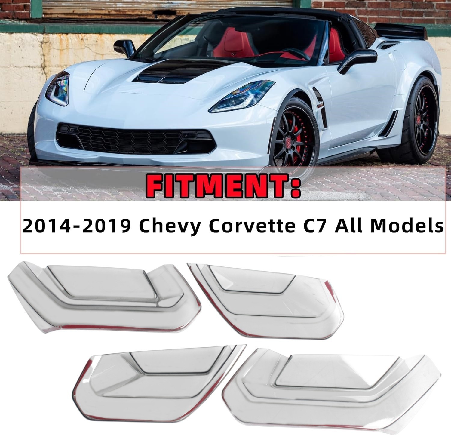 Fit For Chevy Corvette C7 Rear Tail Light Guard Decor Cover Trim Gray 2014-2019