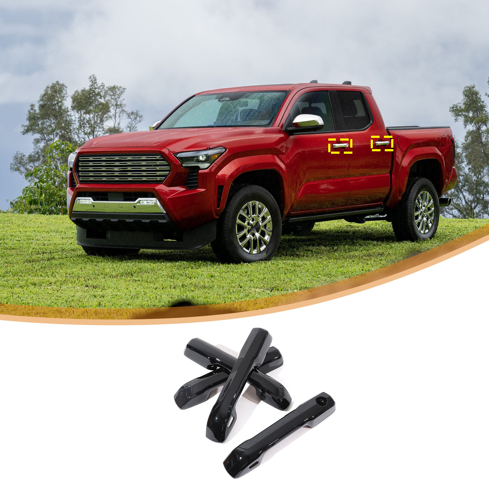 Gloss Black Side Mirror + Door Handle Cover Trim For 2024-2025 Toyota Tacoma 6PC
