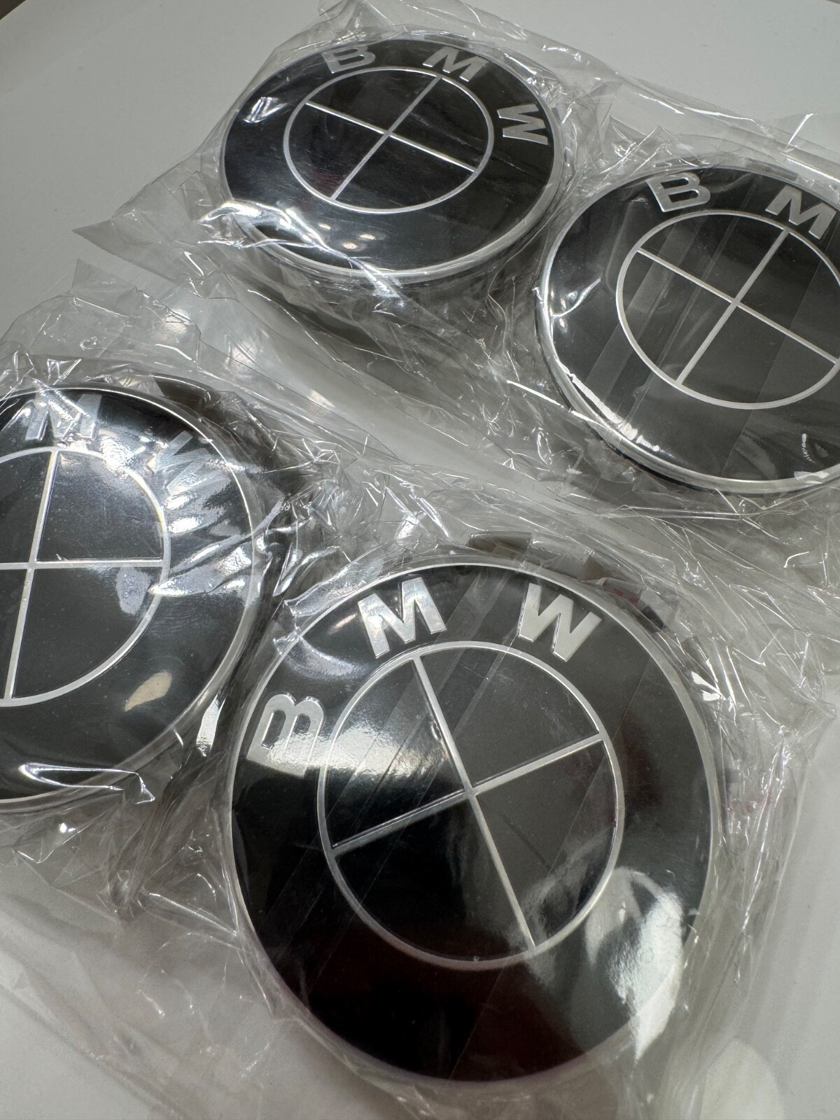 Set of 4 BMW Black White 50TH 68MM/56MM Wheel Center Caps Logo Badge Emblem