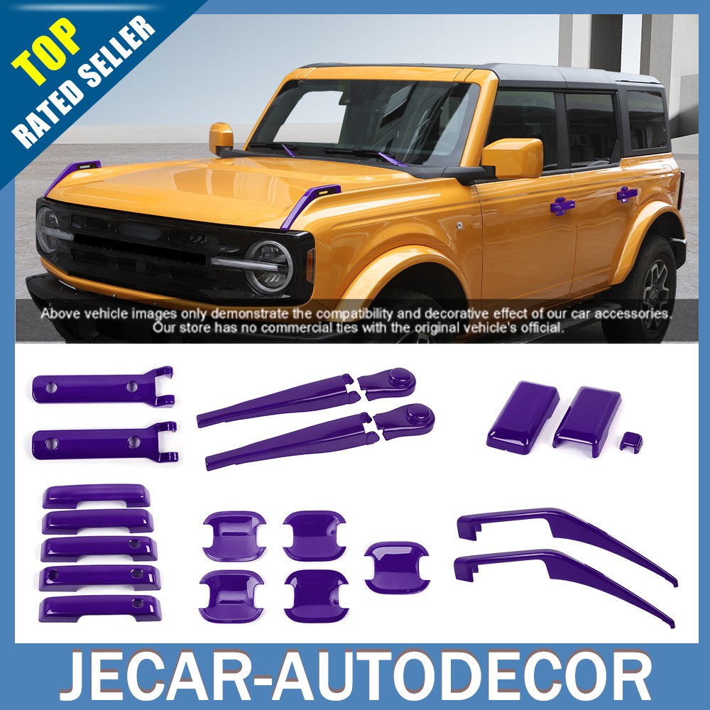 21pcs Exterior Decor Kit Wiper Door Handle Cover Trim For Ford Bronco 21+ Purple