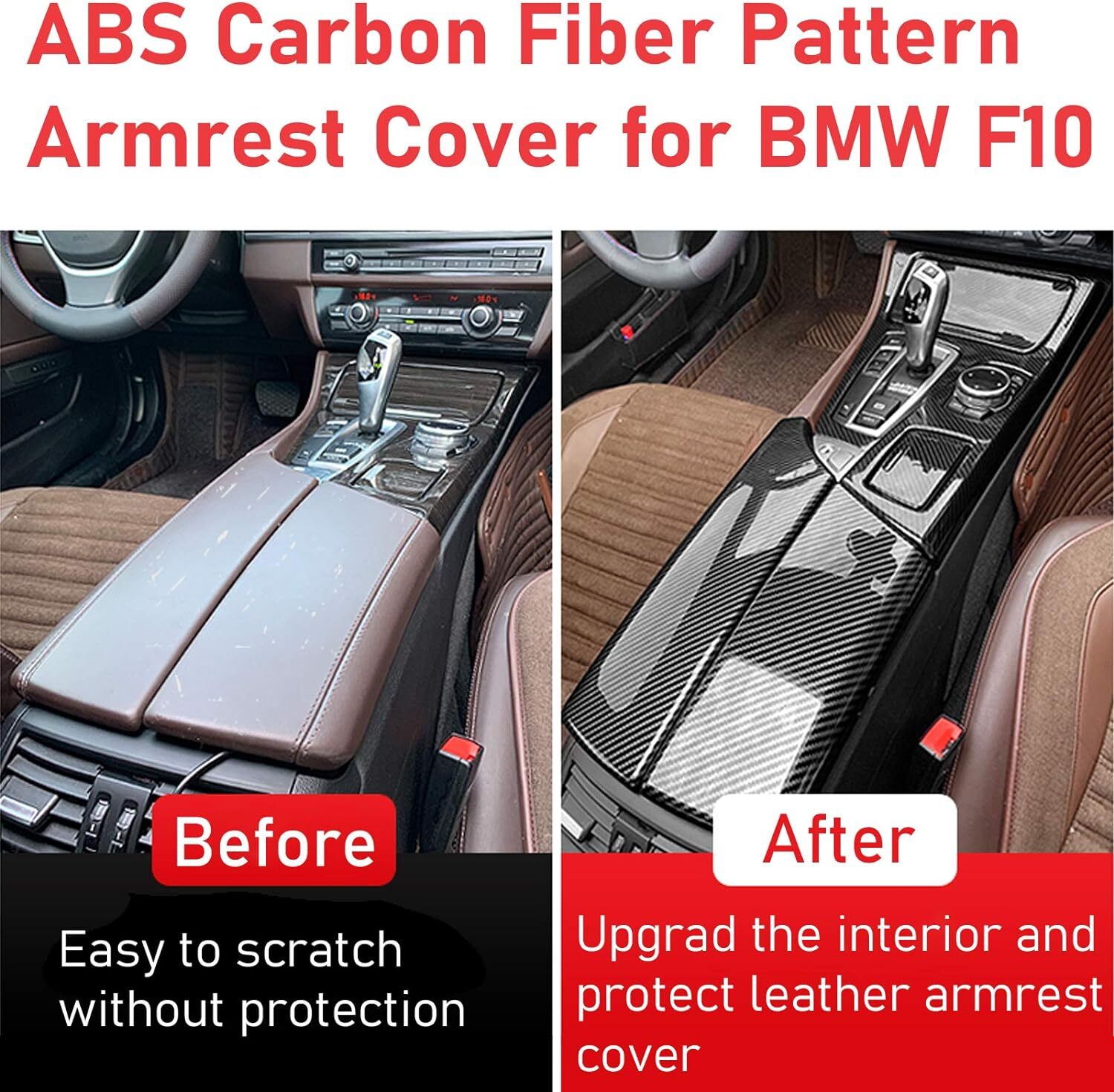 For BMW 5 Series F10 F11 10-16 Carbon Fiber Color Center Armrest Box Trim Cover