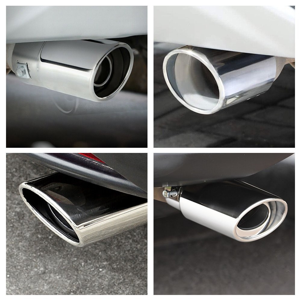 For Universal Car Round Silver 2.4″ Exhaust Pipe Tip Rear Tail Throat Muffler