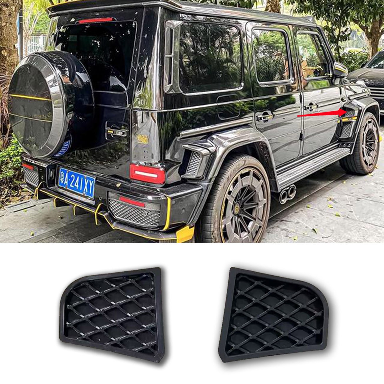 For Benz W463 W464 G500 G63 Brabus ABS Front Wheel Fender Vent Grid Mesh Trim