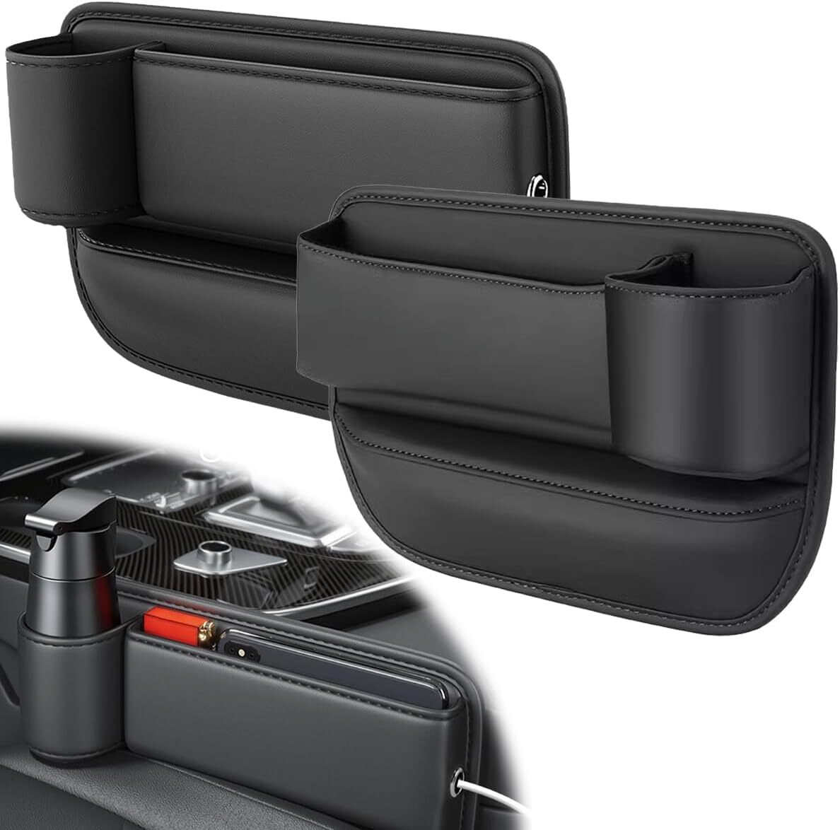 Car Accessories Seat Gap Filler Storage Box Phone Holder Organizer PU Leather