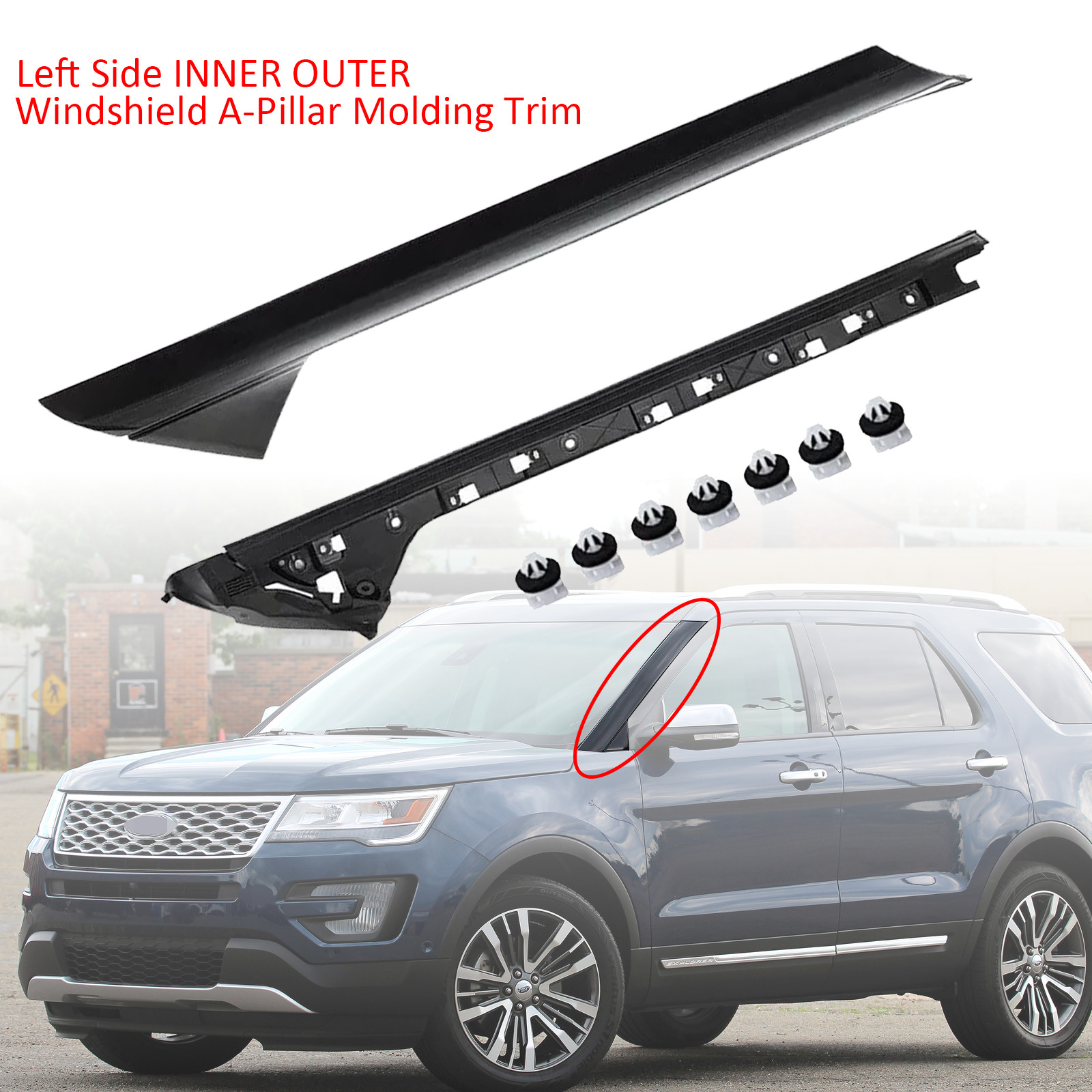 1Pair Left Driver Side For Ford Explorer 11-19 Windshield A-Pillar Molding Trim