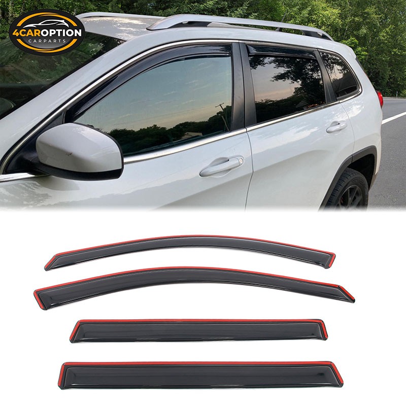 In-Channel Window Visors Fits 14-23 Jeep Cherokee Rain Sun Guard Vent Deflector