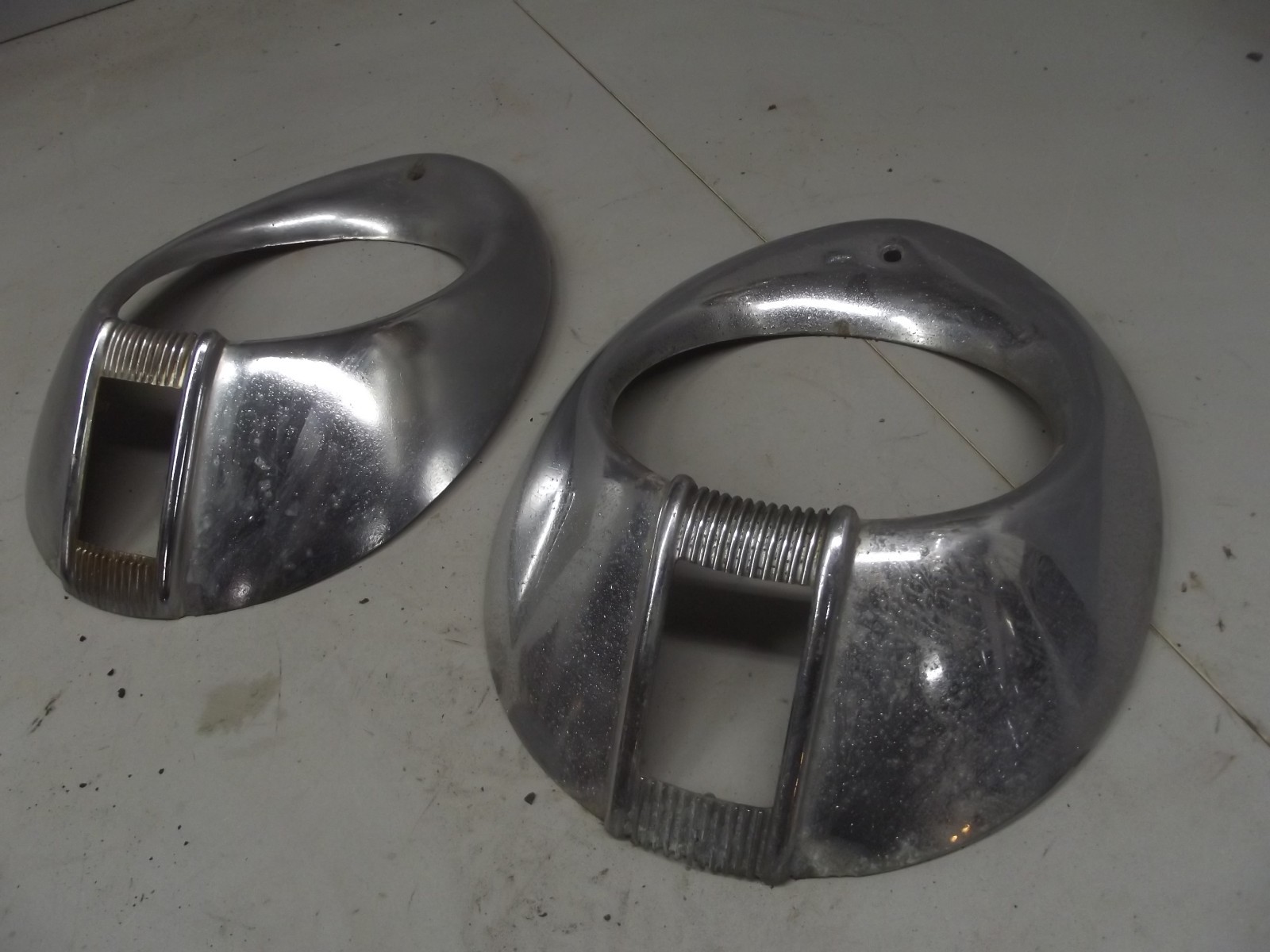 1940 Ford Deluxe OEM Front Headlight Chrome Bezels Trim Set Left Right Used