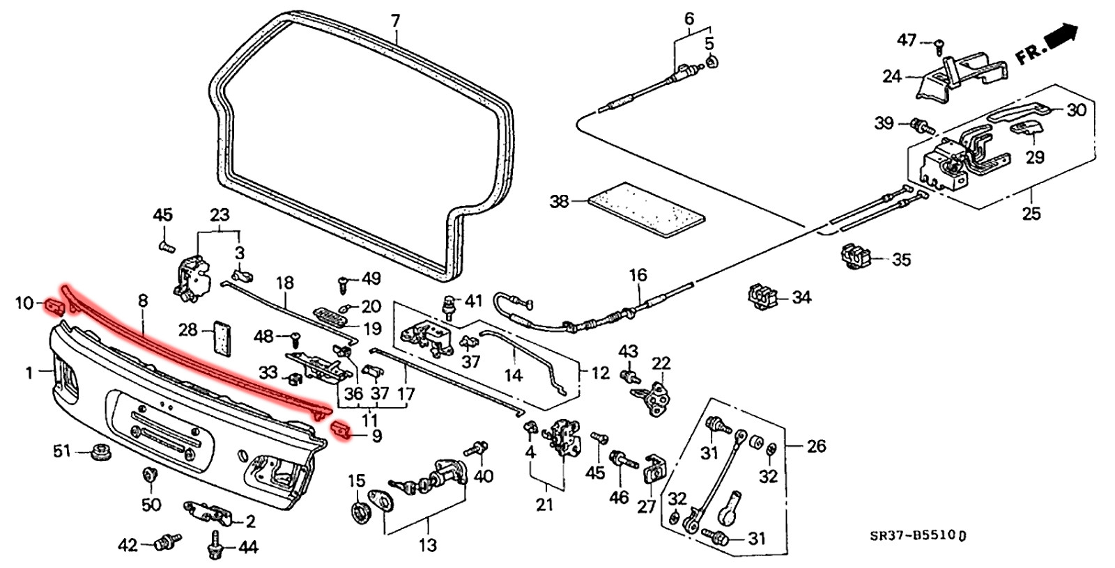 Step gate weatherstrip rubber seal clips for Honda Civic EG 3D hatchback 92-95