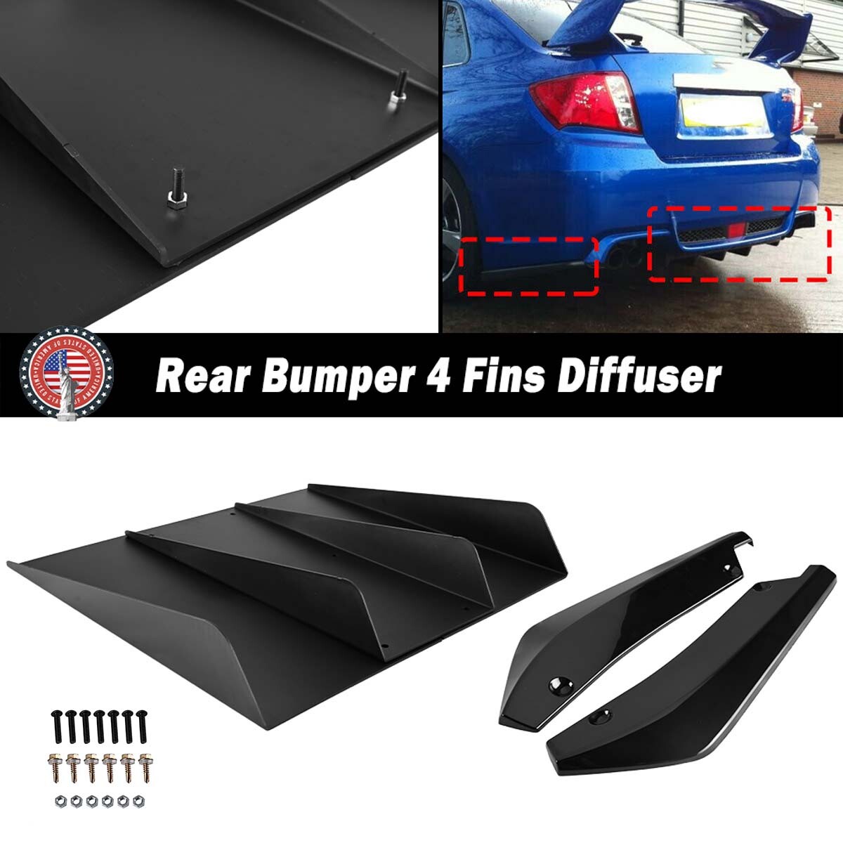 For Honda for Acura Rear Diffuser Bumper 4 Fins Spoiler Splitter + Rear Spats