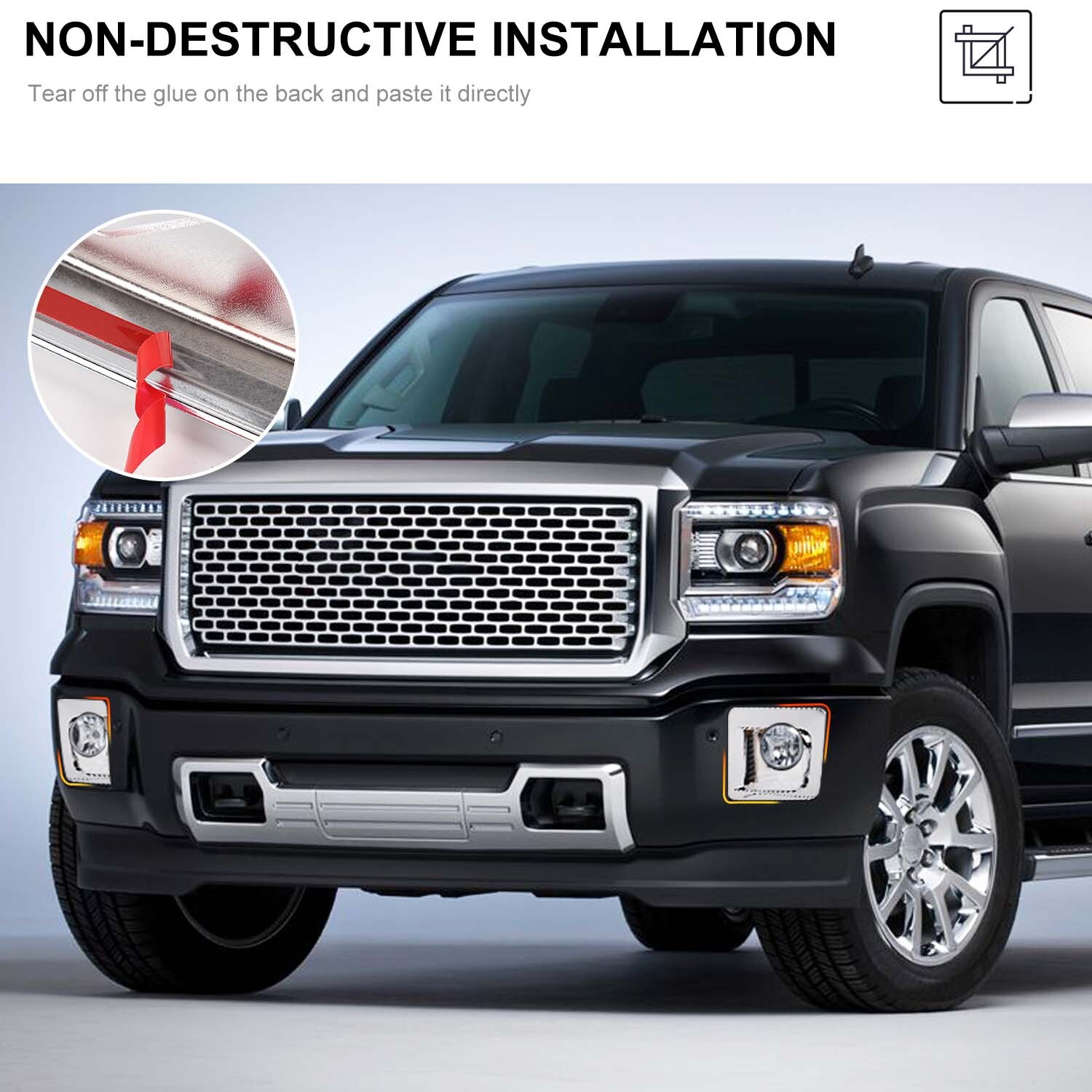 Chrome Sides Front Fog Light Lamp Trim Cover Decor Fit For GMC SIERRA 2014-2015