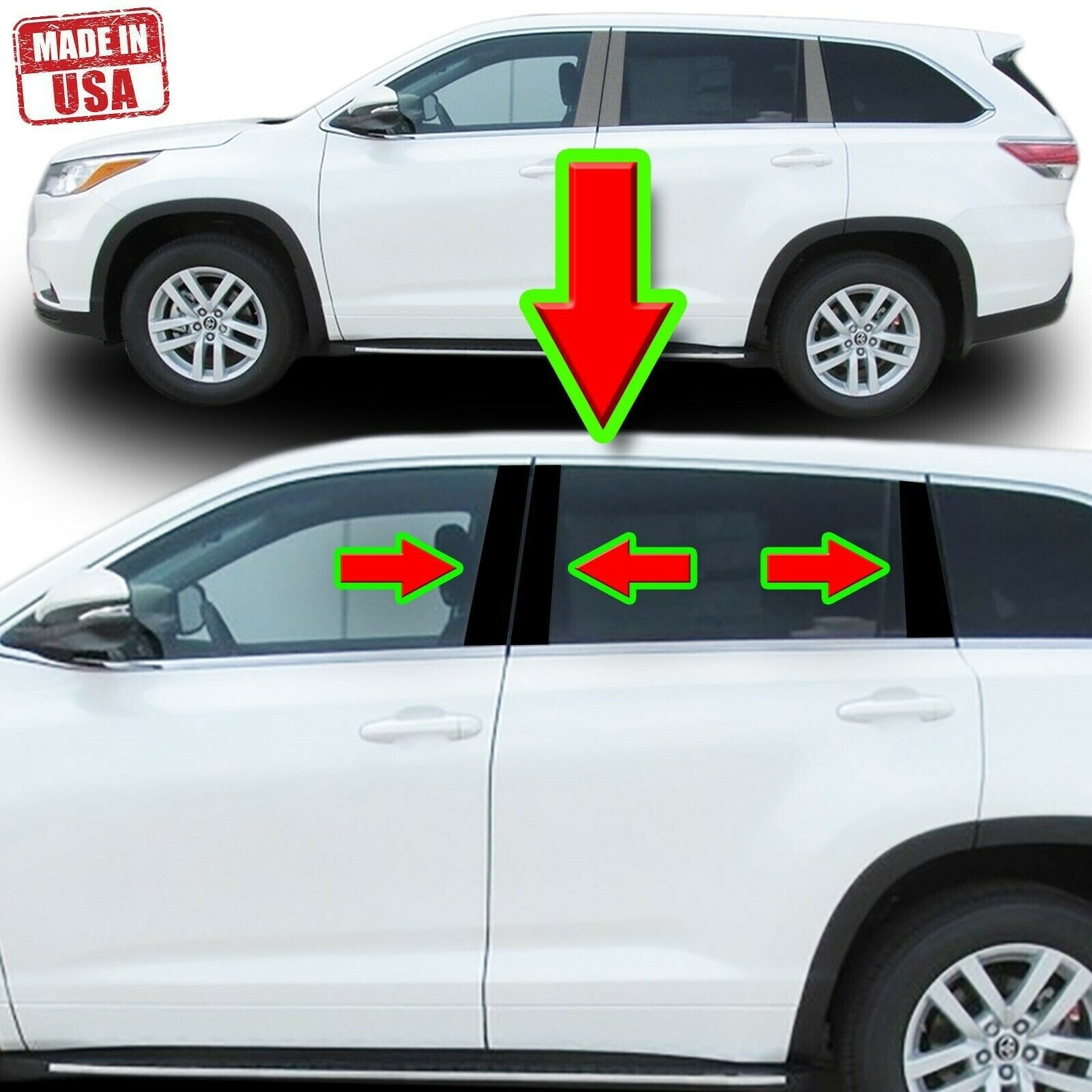 Black Pillar Trim for Toyota Highlander 14-19 6pc Set Door Cover Piano Post
