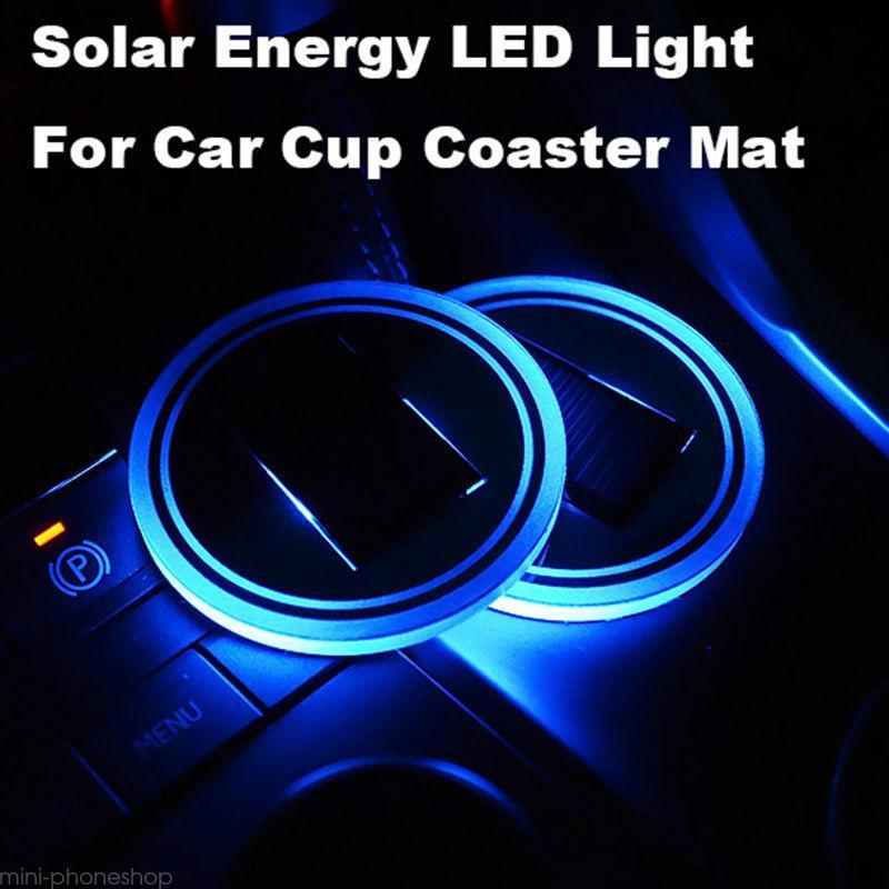 2pcs Solar Cup Pad Car accessories LED Light Cover Interior Decoration Lights