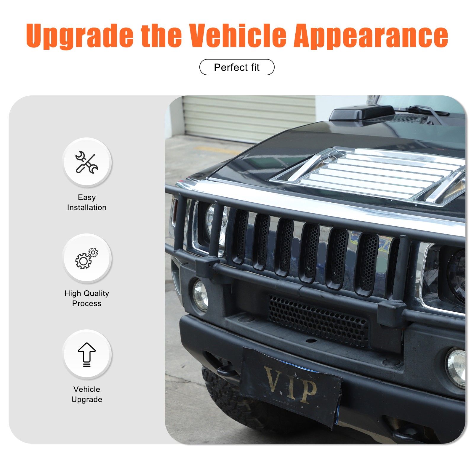 7PCS Front Grille Inserts Cover Trim Accessories Black For Hummer H2 2003-2009