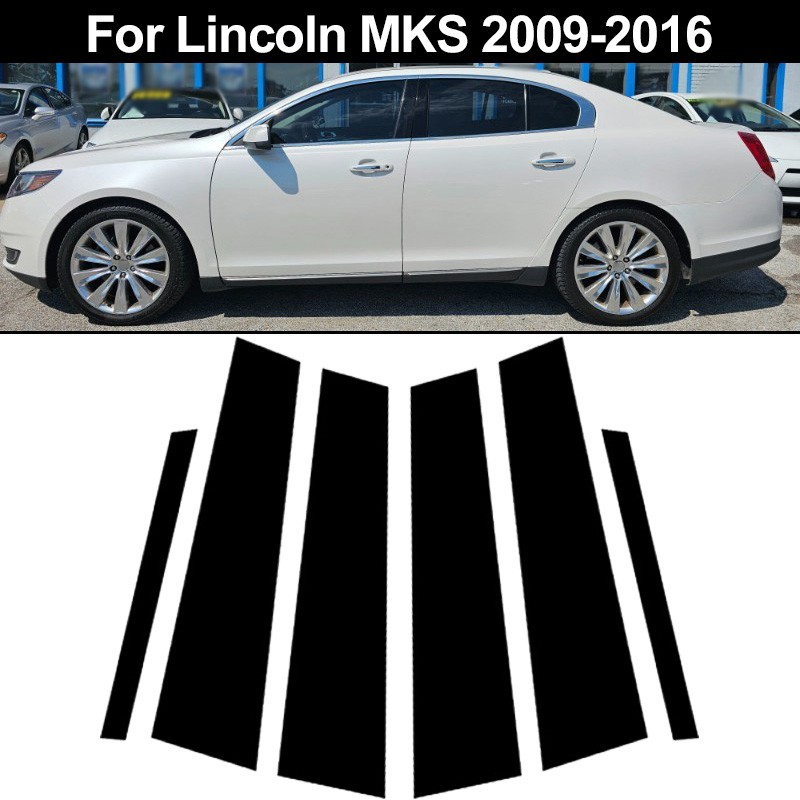 6x Black Polycarbonate Door Window Pillar Post Sticker For Lincoln MKS 2009-2016
