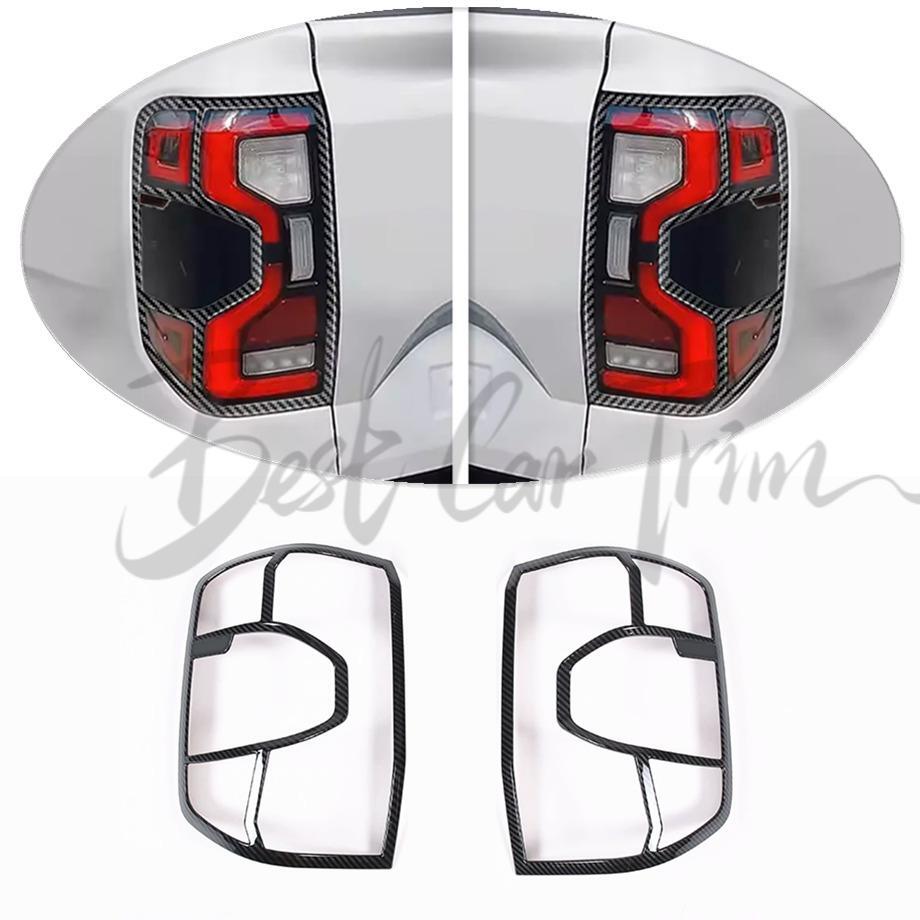 Carbon Fiber Texture Rear Tail Light Lamp Cover Trims For Ford Ranger 2023-2025