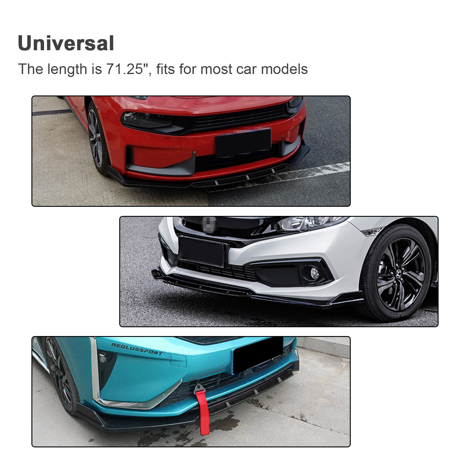 Front Bumper Lip Splitter Spoiler For Acura ILX 13-19 Carbon Fiber Strut Rods