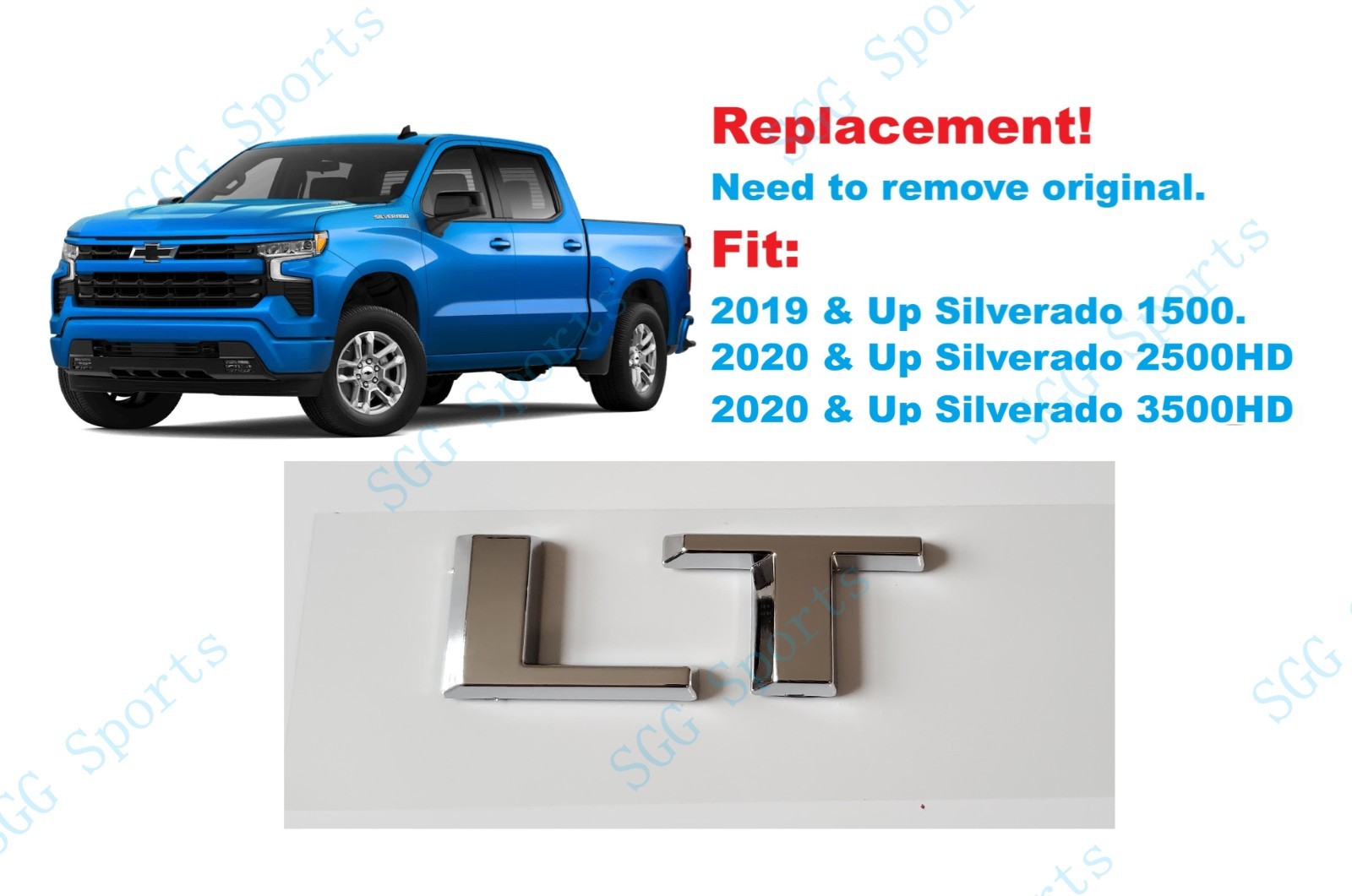 Chrome Rear Tailgate LT Emblem Letter 2019+ Silverado 1500 25003500HD