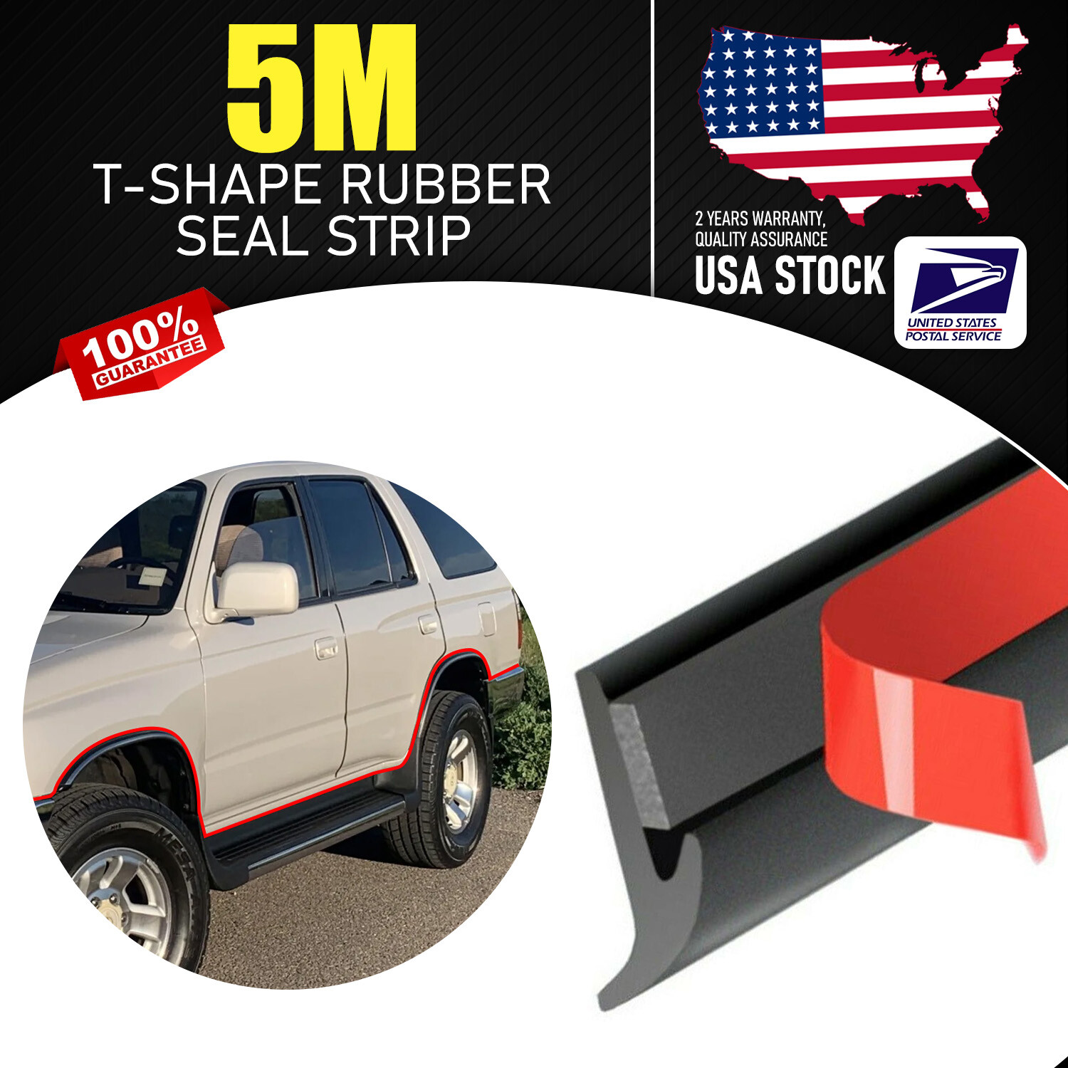 Modigt High Quality Universal 16ft Black Anti-wear Direct Fit car seal strip US