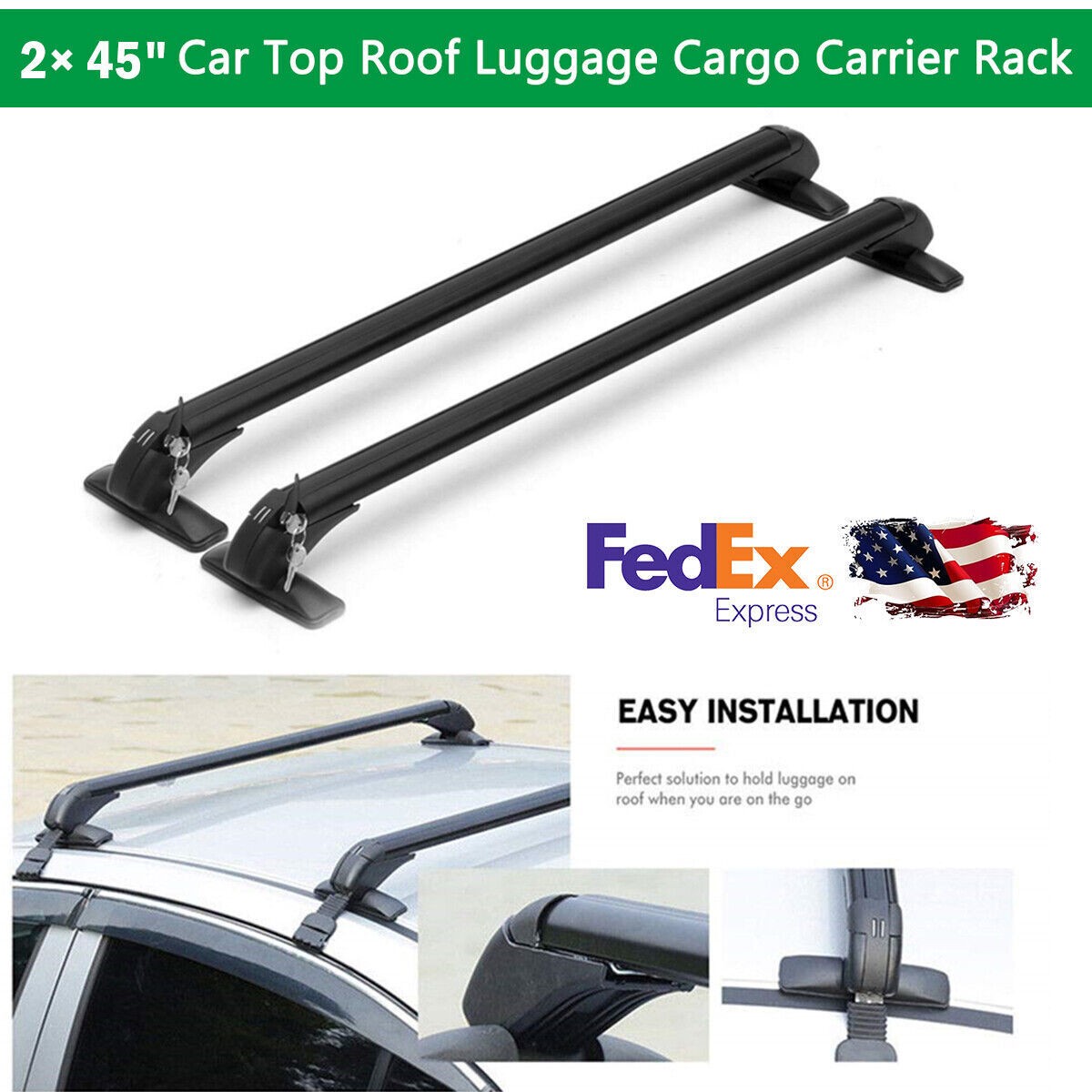2× 45″ Aluminum Alloy Universal Roof Rack Cross-Bars Luggage Carrier For Car