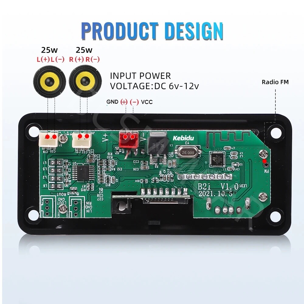 Wireless Bluetooth 12V MP3 WMA Decoder Board Audio Module USB TF Radio For Car