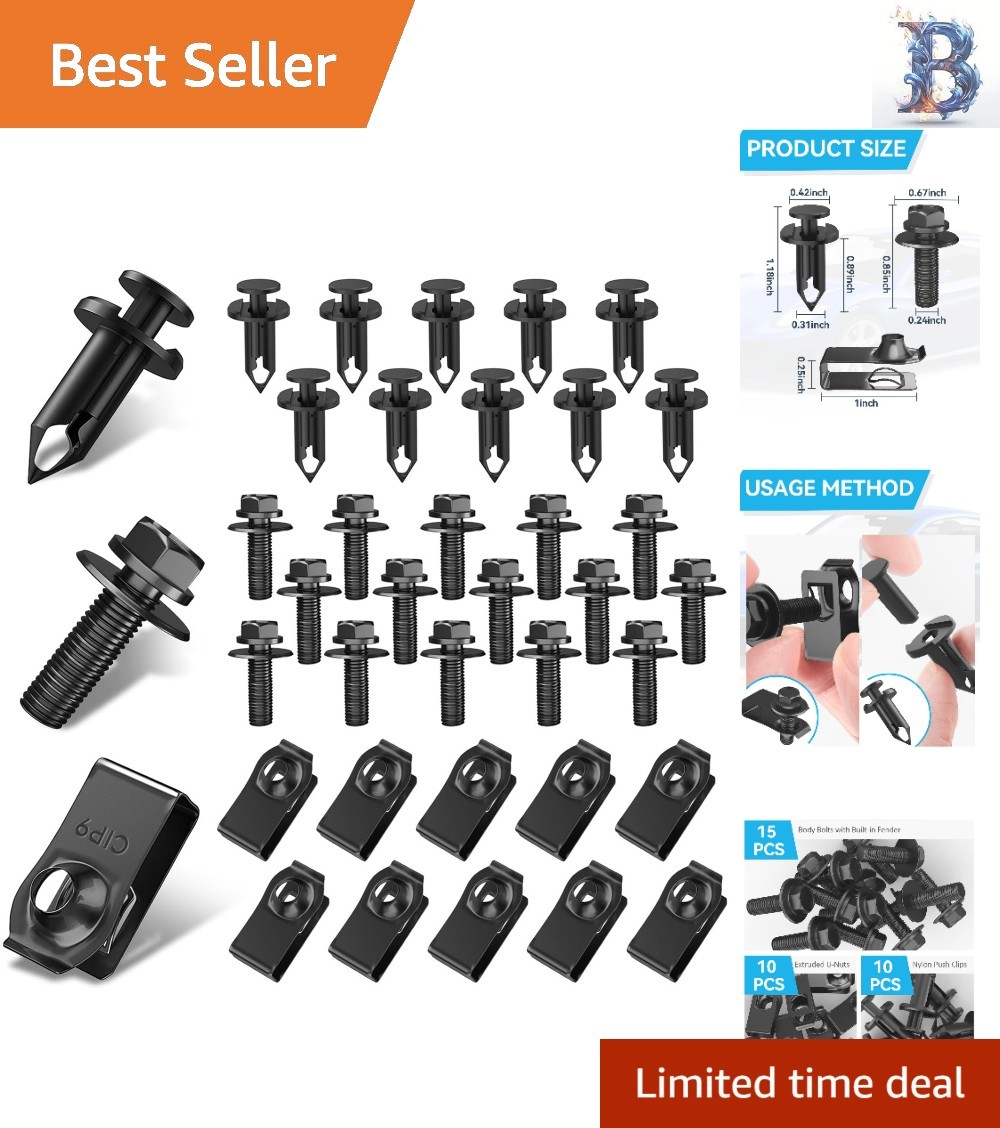 Elegant Black 35PC Engine Splash Shield Bolt Set – Corrosion Resistant Fasteners