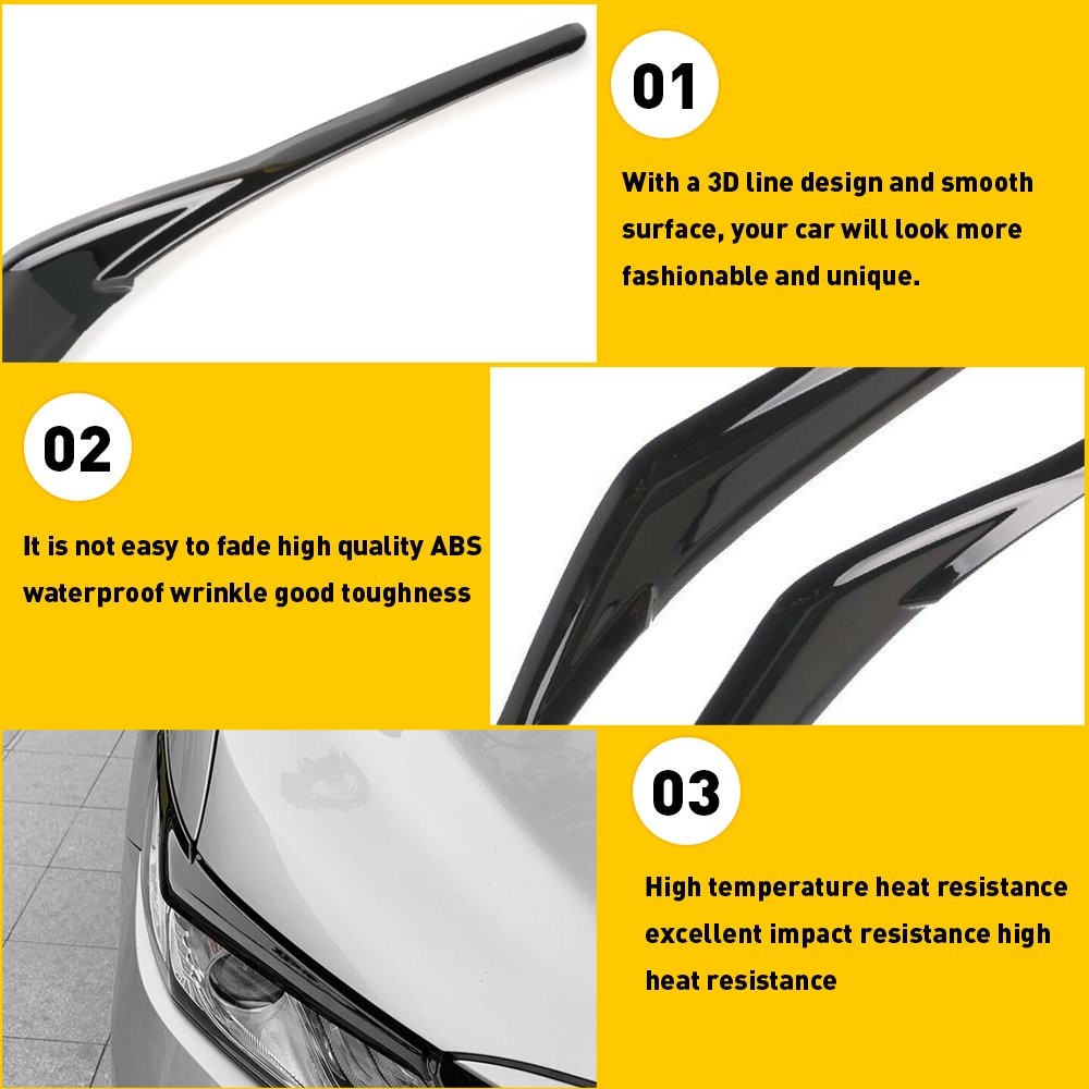 FOR TOYOTA 2018-2023 GLOSSY CAMRY BLACK HEADLIGHT EYELID EYE LID COVER EYEBROWS
