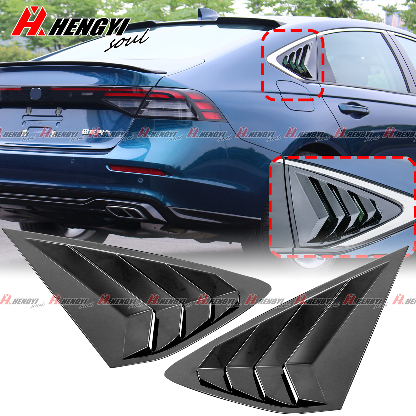 For 23-24 Honda Accord Glossy Black Rear Side Window Louver Cover Vent Visor