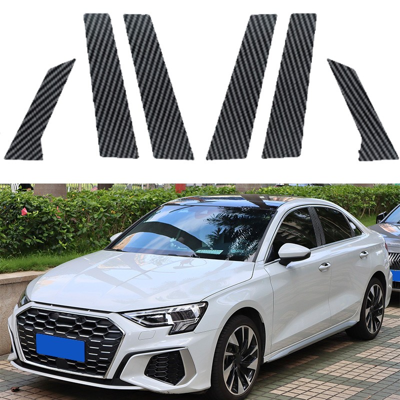 6x Carbon Fiber Car Exterior Pillar Post Sticker Fit For Audi A3 Sedan 2021-2024