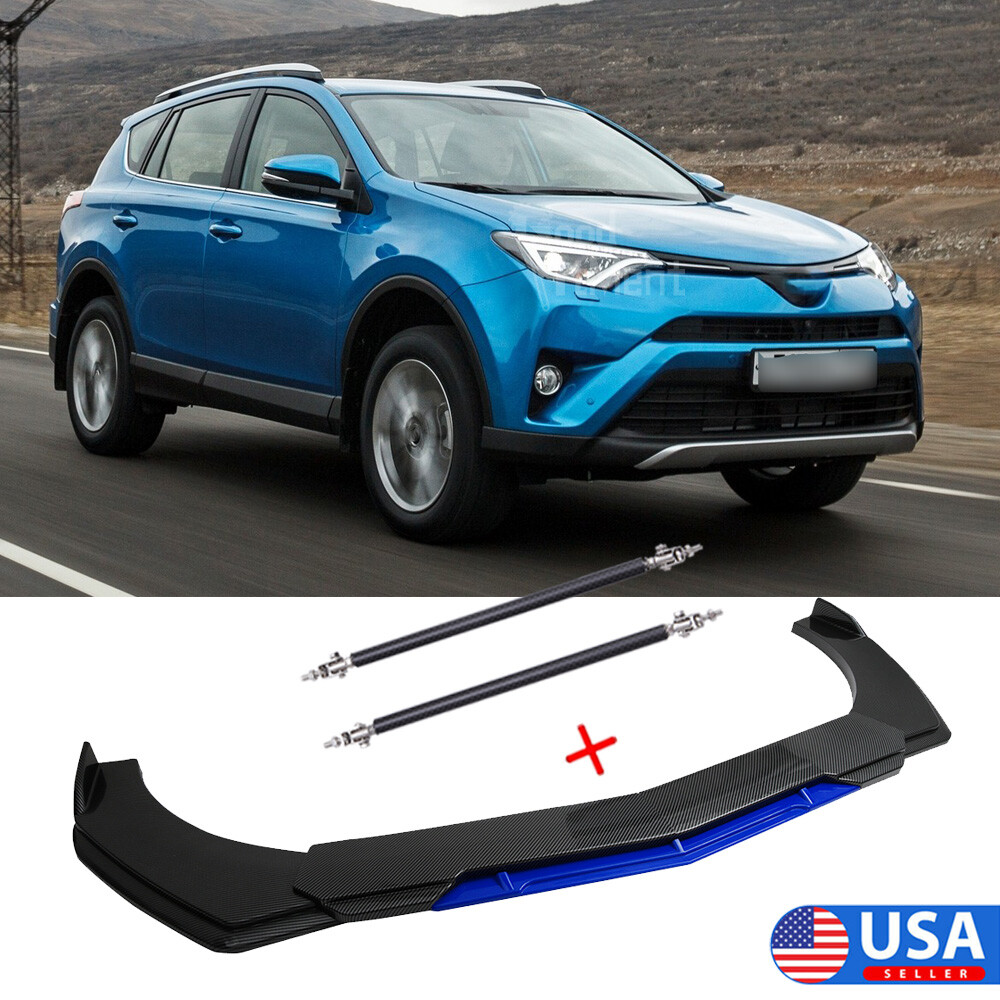 For Toyota RAV4 Carbon Fiber Front Bumper Lip Splitter Spoiler Kit + Strut Rods