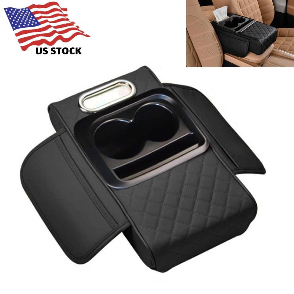 Car Center Console Armrest Box Pad Elbow Support Cushion w/Cup Holder&Tissue Box