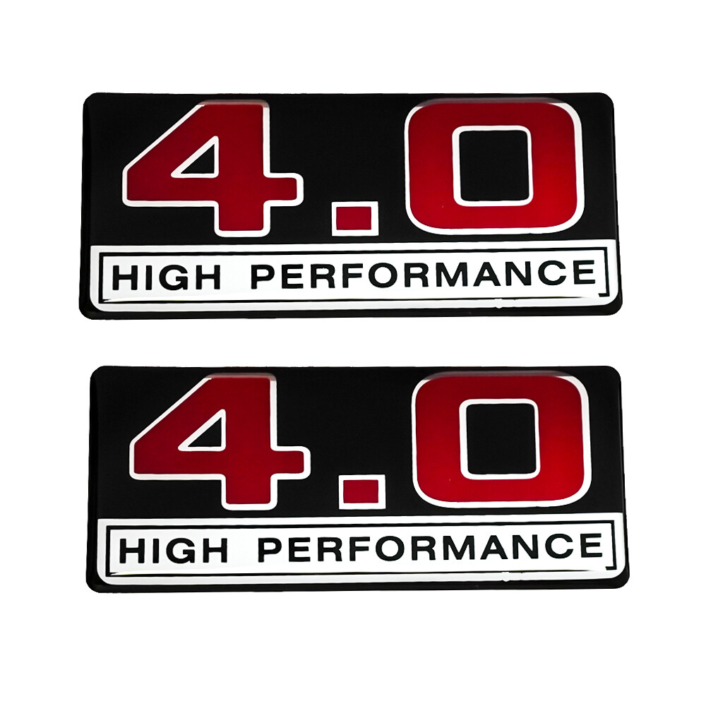 2X 4.0 Liter High Performance Engine Emblem Badge Resin Logo Red Black Chrome