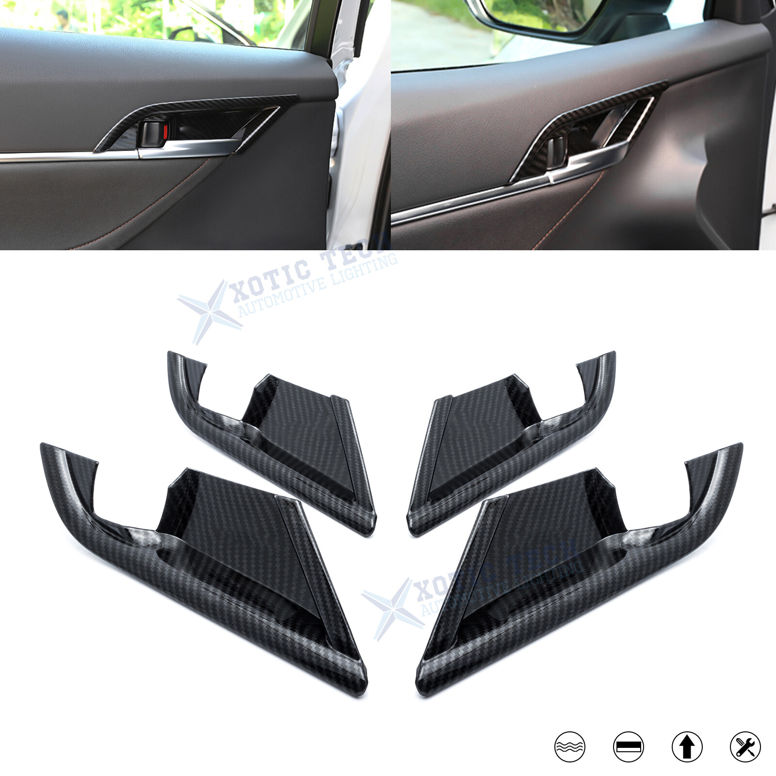 Carbon Fiber ABS Interior Door Handle Bowl Cover Trim For Toyota Camry 2018-2024