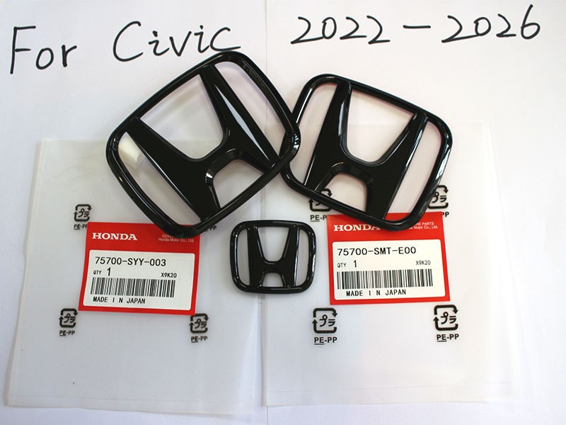 3PCS Fit For Honda 11th Civic 2022-2026 EX Sedan Black Front Griile Rear Emblem