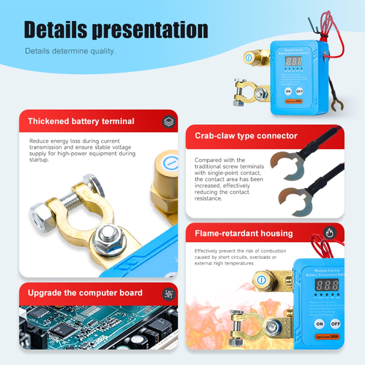 GEYA 12/24V 240A Remote Battery Disconnect Kill Switch Anti Theft Auto RV ATV
