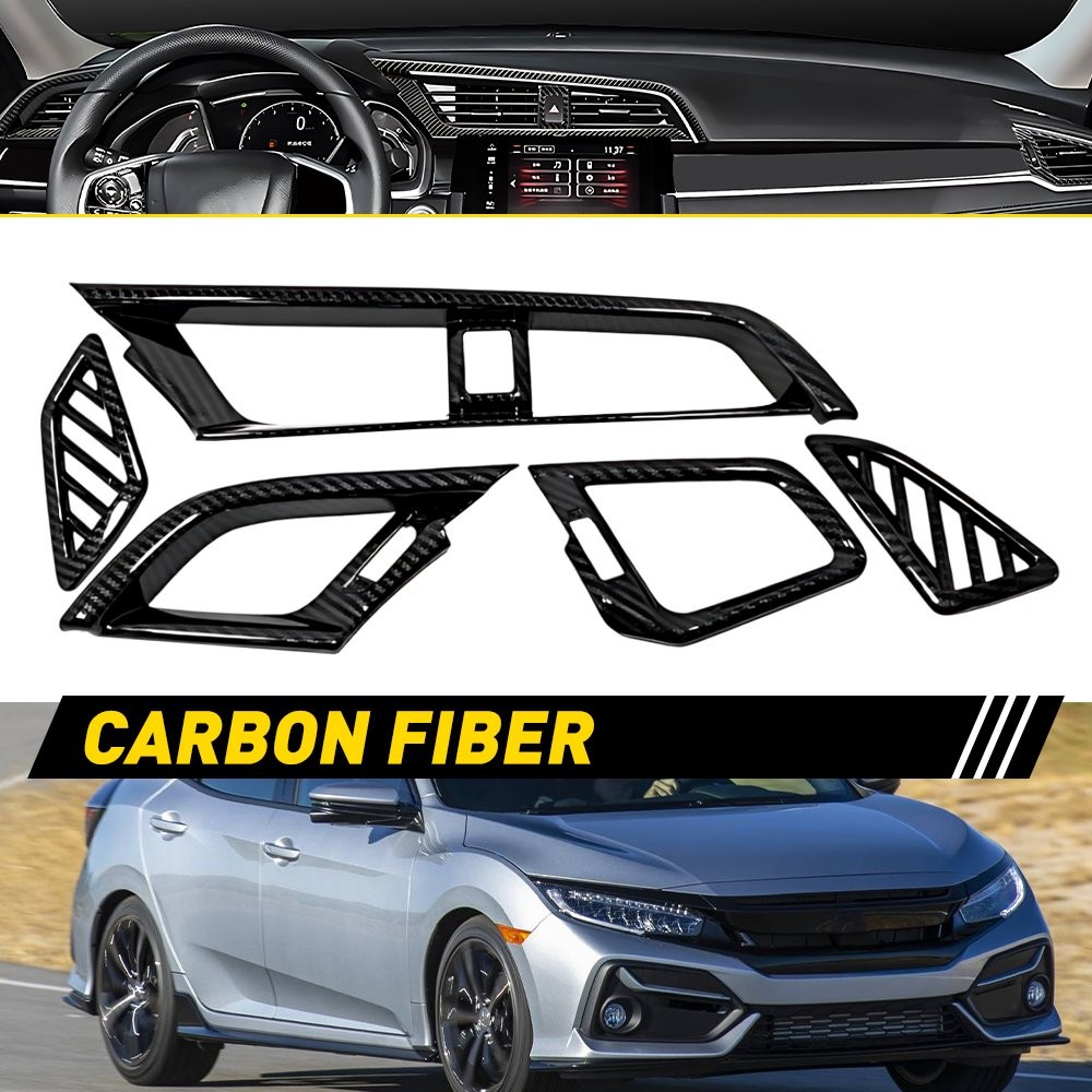 For Honda Civic 10th 2016-2020 Carbon Fiber Style Dashboard Air Vent Cover Case