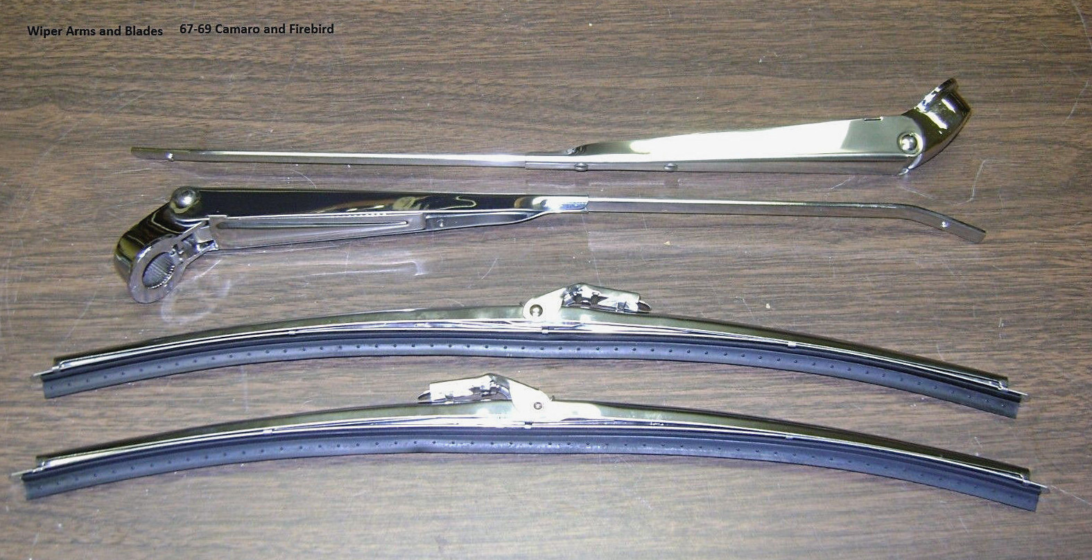 1967-1969 Camaro Convertible Windshield Wiper Arms Blades Stainless 4pc Firebird