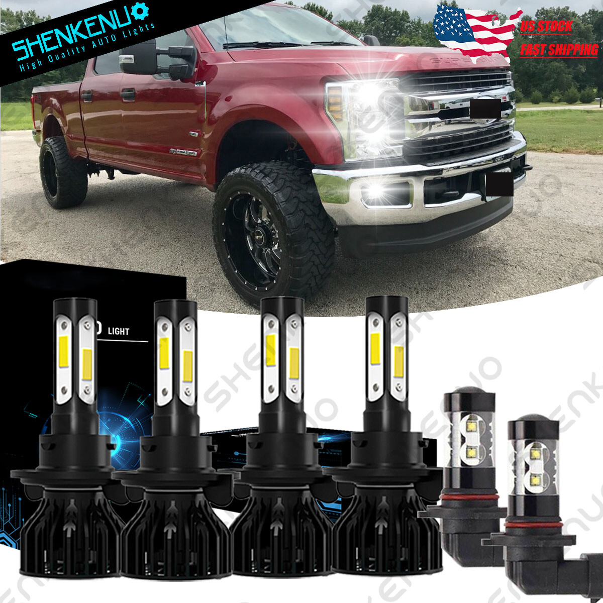 For Ford F250 F350 2005-2019 k9 6000K Combo LED Headlight + Fog Light Bulbs Kit