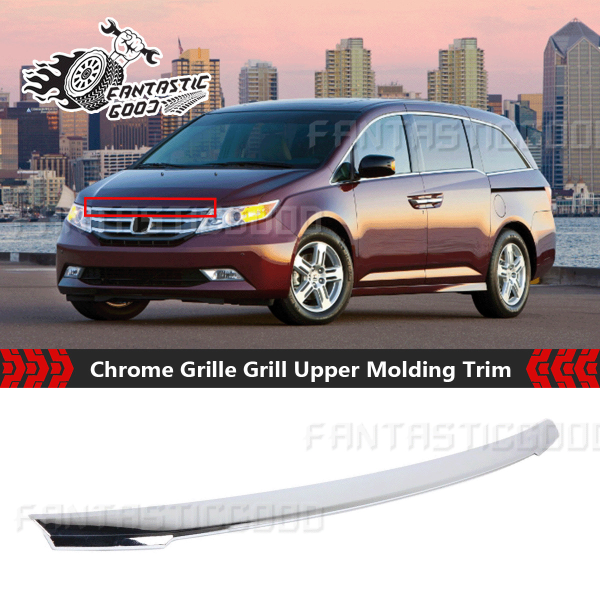 For Honda Odyssey 2011-12 13 Chrome Upper Grille Molding Grill Trim 75105TK8A01