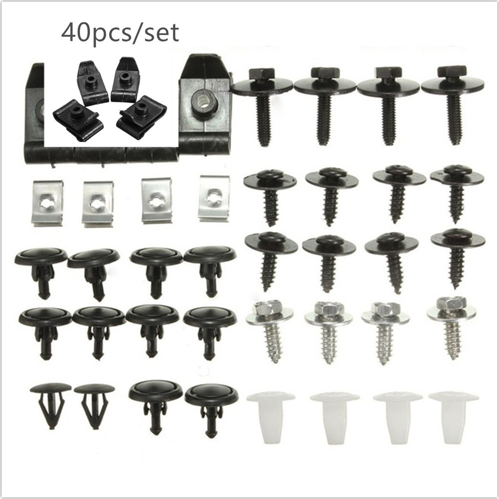 40pcs Car Engine Fastener Clips Rivets Panel Fender Retainer Auto Fitting Kit