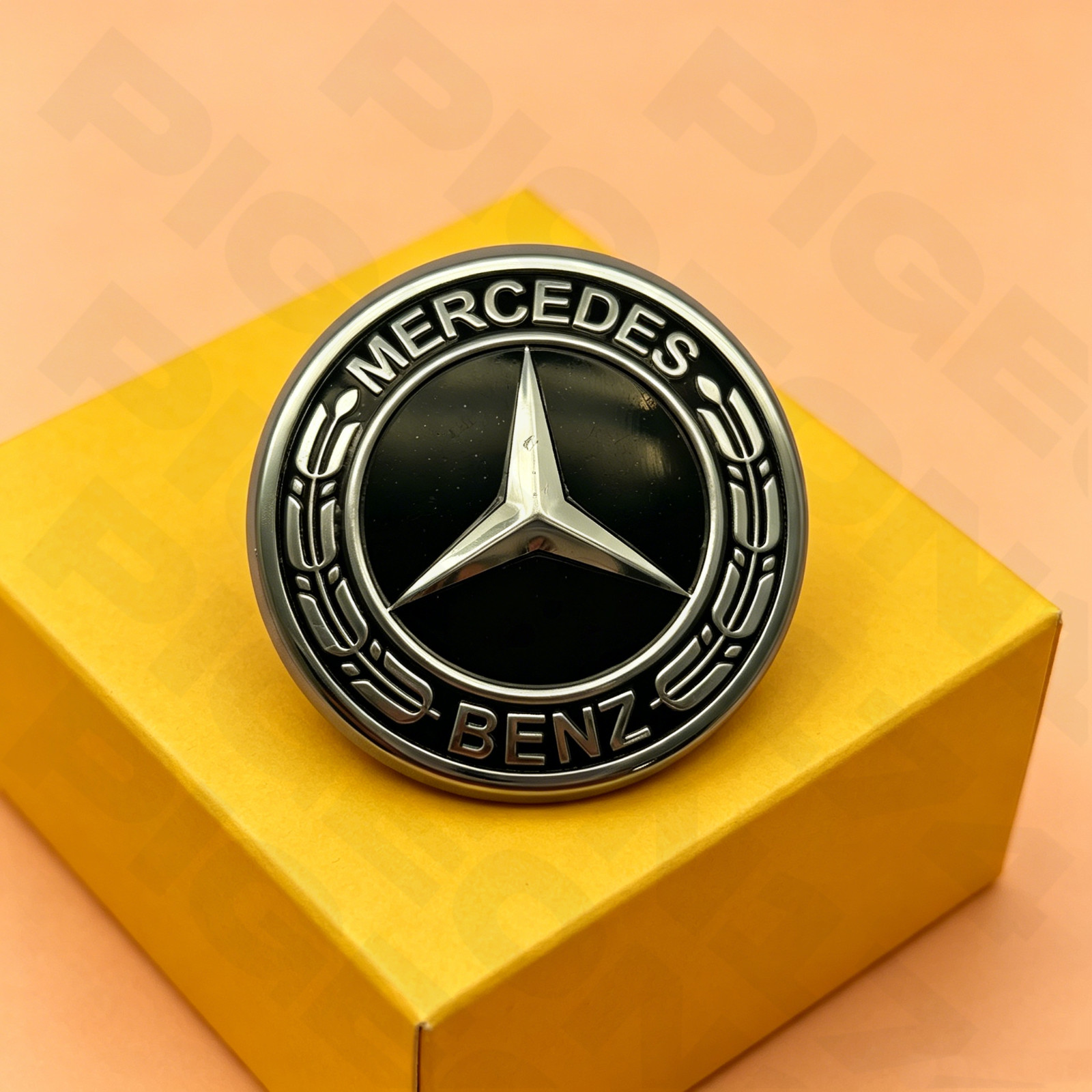 For AMG GLC GLE GLS ML GLK Black 2-pin Hood Emblem Laurel Wreath Flat Badge