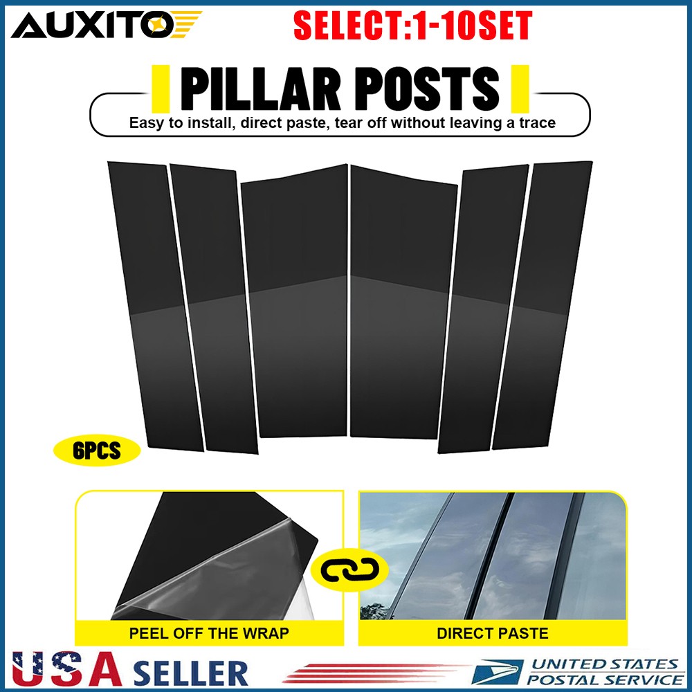 For Honda Odyssey 2011-2017 6Pcs Glossy Black Pillar Posts Molding Cover 6-60X