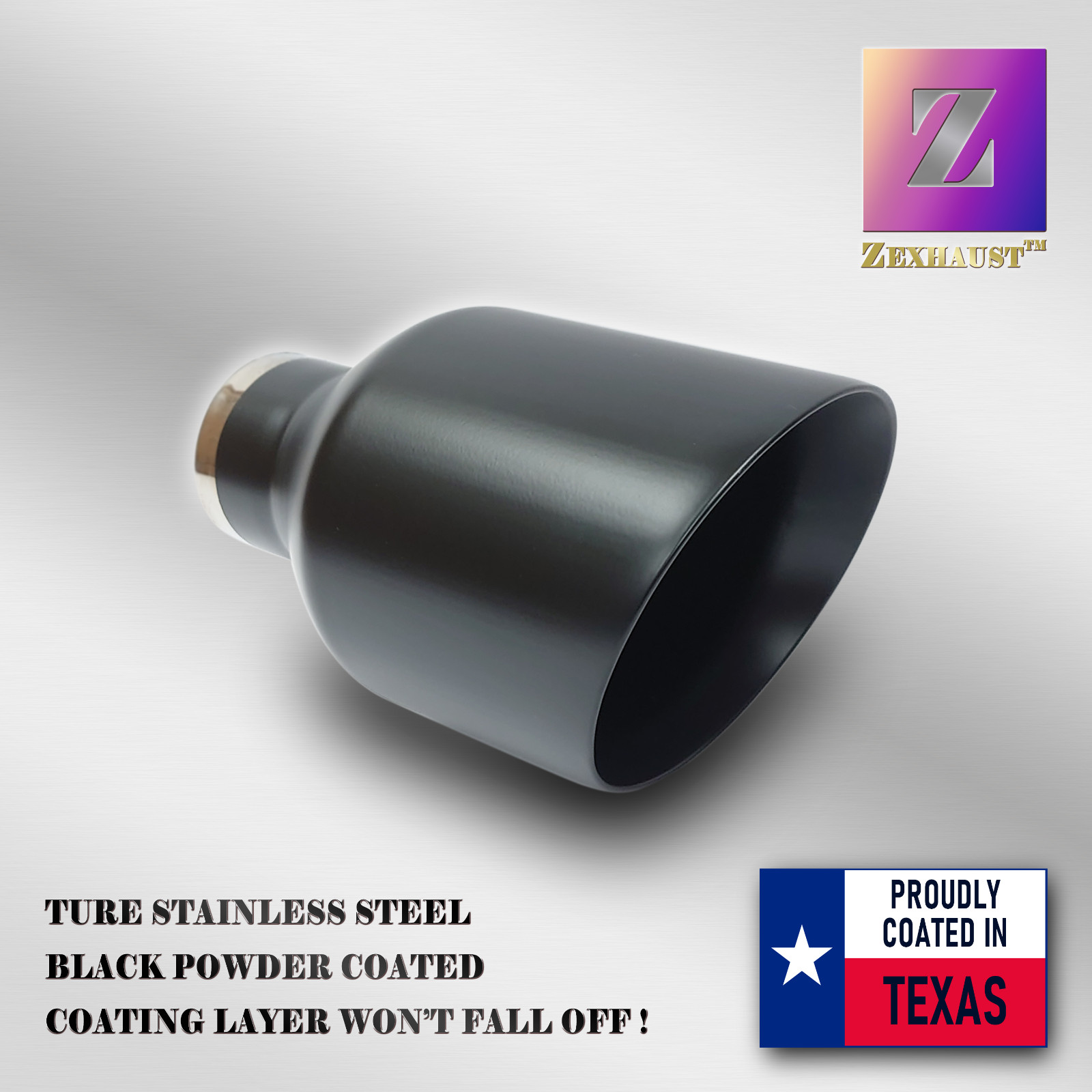 BIG 5″ BLACK EXHAUST TIP 2.5”INLET 9”LNTH ANGLE CUT DOUBLE WALL POWDER COATED