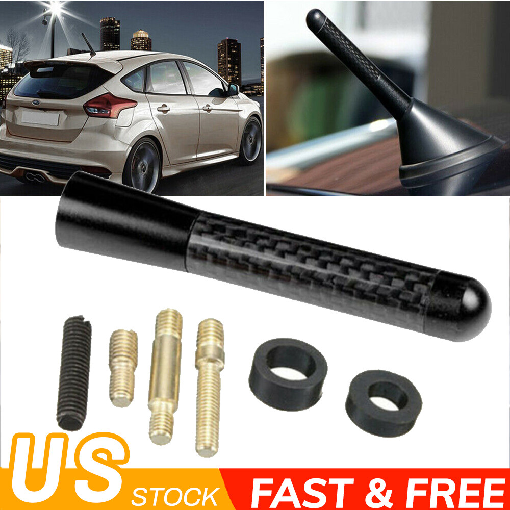 Real Carbon Fiber 3 Inch Short Antenna JDM Style AM/FM Radio Aerial Whip Black