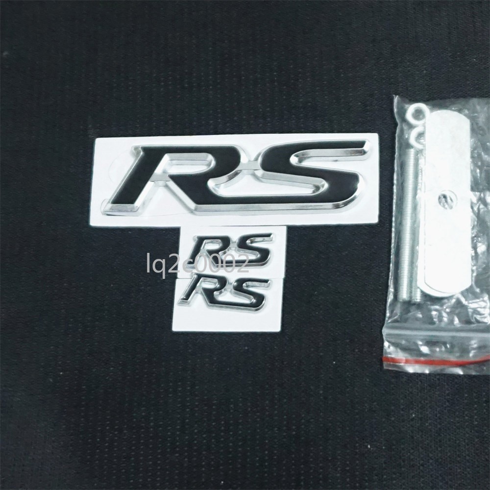 Black Silver RS Metal 1x Big Grille Emblem + 2x Small Sticker Decal Badge Motors