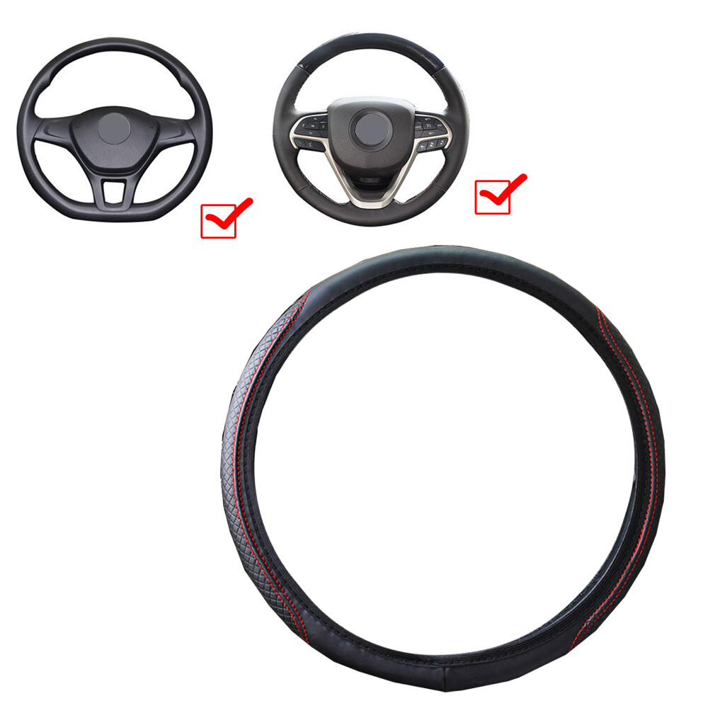 Blue Car Steering Wheel Cover Leather Good Grip Car Accessories For 15″/37-38CM